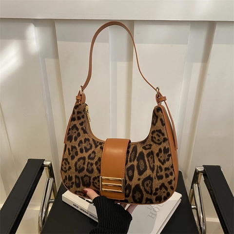 Borsa Hobo Leopardata Vintage Borsa Sottobraccio Da Spalla Cuciture In Pelle PU Fibbia Dorata Alla Moda Per Donna