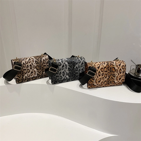 Borsa A Tracolla Leopardata Da Donna Moda Ecopelliccia Patta Piccola Borsa Quadrata Con Tracolla Larga Hardware Dorato