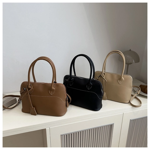 Borsa a Mano Boston in Pelle PU Retrò da Donna Con Cuciture a Contrasto Borsa a Tracolla Casual per Ufficio e Quotidiano