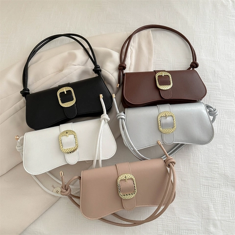 Sac Sous le Bras en Cuir PU Minimaliste Urbain Pour Femmes Mode Vintage Boucle de Verrouillage en Métal Sac à Bandoulière Luxe