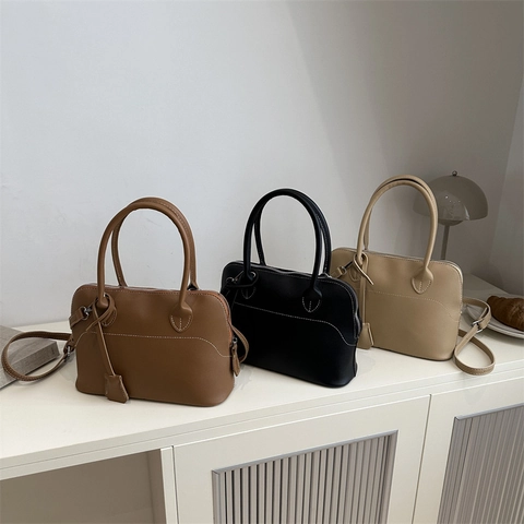 Borsa A Mano Retrò In Pelle PU Da Donna Cuciture A Contrasto Borsa A Spalla Tote Minimalista Con Tracolla Rimovibile