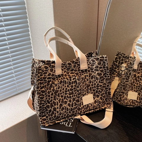 Borsa Tote In Tela Con Stampa Leopardata Grande Capacità Borsa A Mano Tracolla Con Tracolla Regolabile Per Donna Pendolare