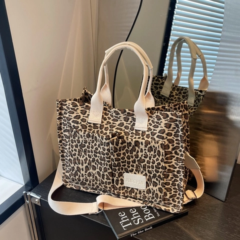 Borsa Tote In Tela Con Stampa Leopardata Grande Capacità Borsa A Mano Tracolla Con Tracolla Regolabile Per Donna Pendolare