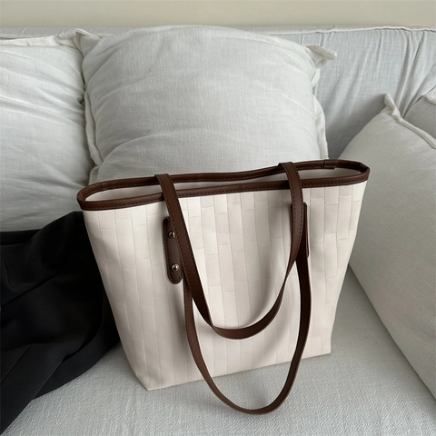 Women Large Capacity Tote Bag PU Leather Geometric Brick Embossed Pattern Metal Rivet Casual Shoulder Commuting Handbag