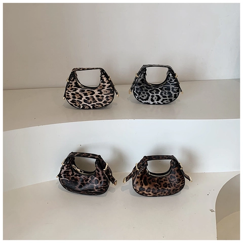 Halbmond Handtasche Damen Leopardenmuster Vintage PU Leder Hobo Bag Mode Mini Schultertasche Mit Goldener Hardware Reißverschluss