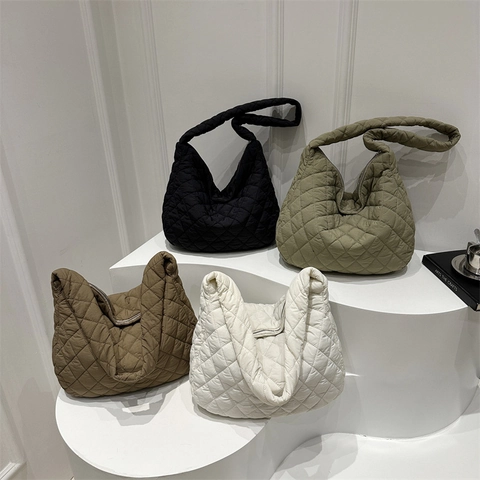 Quilted Shoulder Bag Diamond Lattice Padded Large Capacity Polyester Puffy Hobo Tote Casual For Women