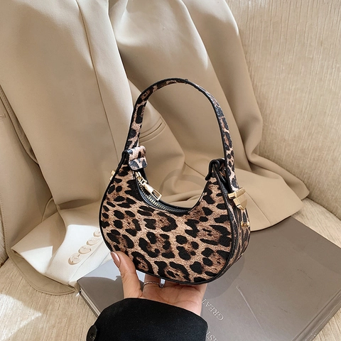 Mini Leopard Print Halbmond Handtasche PU Leder Goldene Hardware Mode Lässig Hobo Tasche Für Frauen