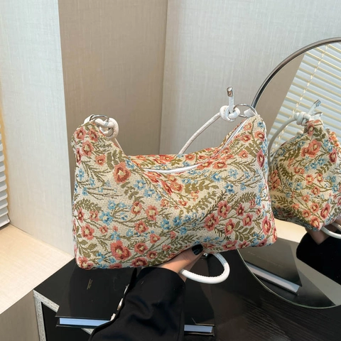 Bolso Hobo Vintage Con Estampado Floral Y Correa De Hombro Anudada Gran Capacidad Estilo Pastoral Casual Para Mujeres