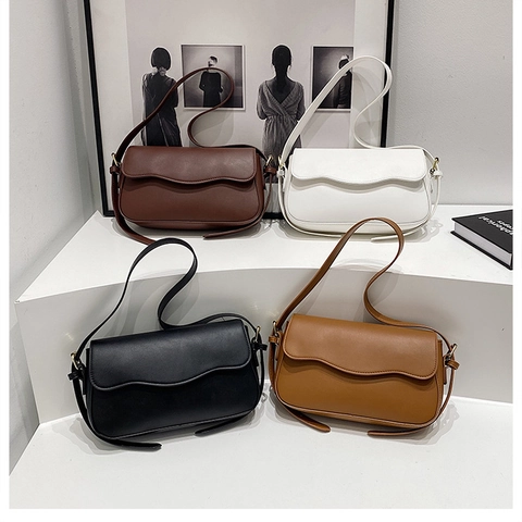 Bolso De Axila Baguette Para Mujer Cuero PU Solapa Ondulada Moda Minimalista Bolso De Hombro Cruzado Elegante