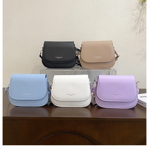 Women PU Leather Saddle Crossbody Bag Solid Color Fashion Trend Print Shoulder Handbag