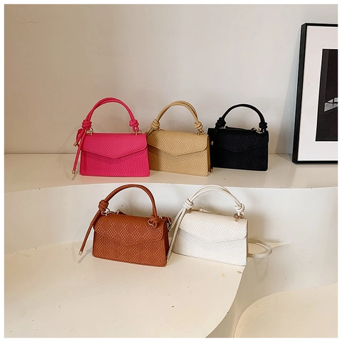 Women's Fashion PU Leather Woven Texture Handbag With Knot Handle Retro Small Square Crossbody Shoulder Bag For Daily Use