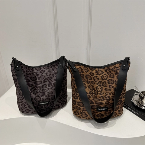 Damen Tote Bag Mit Leopardenmuster Große Kapazität Stoff Schultertasche Mit PU Lederriemen Retro Mode Büro Pendeln