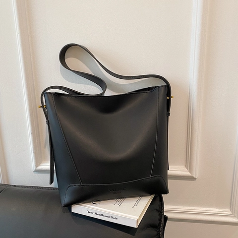 Bolso De Cubo Y Bolsa Para Mujer Cuero PU Gran Capacidad Retro Simple Bolso De Hombro Bandoulière Para Diario