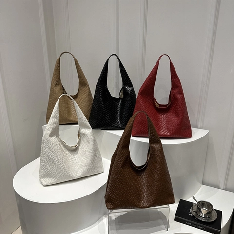 Geweven PU Leren Hobo Schoudertas Grote Capaciteit Underarm Tote Retro Effen Kleur Mode Handtas Voor Dames