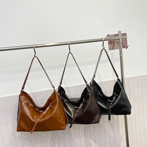 Retro PU Leren Hobo Tas Grote Capaciteit Verstelbare Riem Tote Schoudertas Dames Casual Woon Werkverkeer