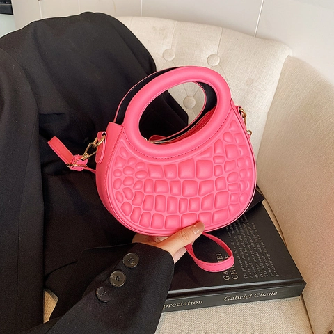 Moderne Halbmond Schultertasche PU Leder Krokodil Muster Runder Griff Schicke Umhängetasche Für Damen