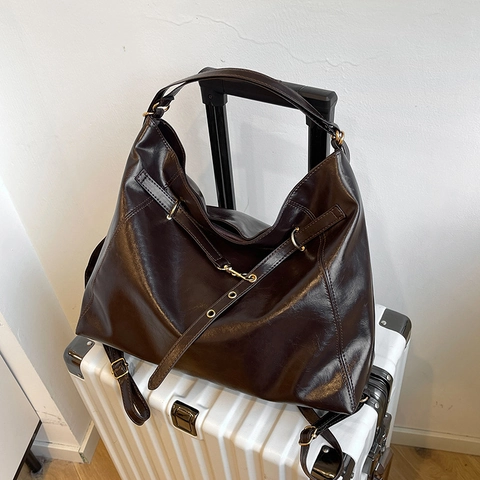 Retro PU Leren Hobo Tas Grote Capaciteit Verstelbare Riem Tote Schoudertas Dames Casual Woon Werkverkeer