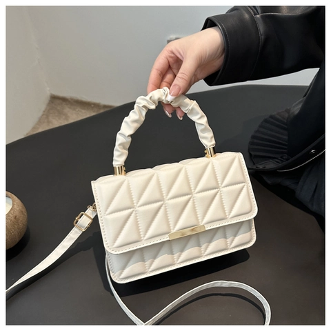 Damen Gesteppte PU Leder Handtasche Mit Scrunchie Griff Und Goldener Metallschnalle Kleine Umhängetasche Schultertasche Street Casual Quadratische Geldbörse