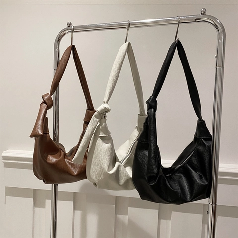 Bolso Hobo Retro De Gran Capacidad Para Mujer Cuero PU Grano De Lichi Bolso Dumpling Plisado Con Correa De Nudo Cremallera