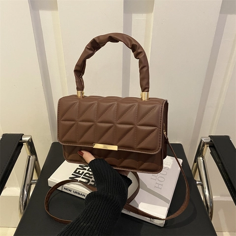 Borsa A Mano In Pelle PU Trapuntata Da Donna Con Manico Arricciato E Chiusura In Metallo Dorato Borsa A Tracolla Minimalista