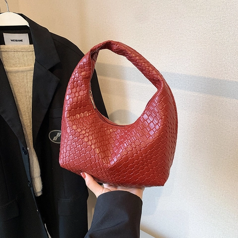 Damen Gewebte PU Leder Hobo Handtasche Intrecciato Muster Schultertasche Vielseitig Französischer Stil Täglich