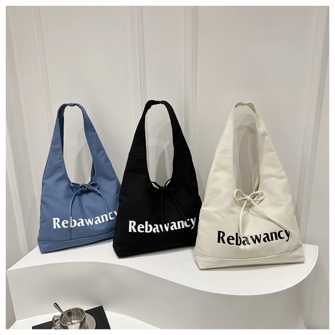 Canvas Tote Bag Große Kapazität Koreanischer Ins Stil Für Frauen Mit Schleifendekor Buchstaben Druck Lässige Handtasche