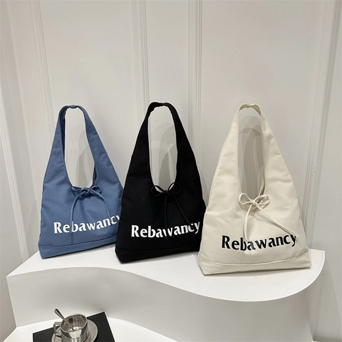 Damen Mode Segeltuch Tragetasche Mit Rebawancy Buchstabendruck Und Schleife Große Kapazität Lässige Hobo Schultertasche Handtasche