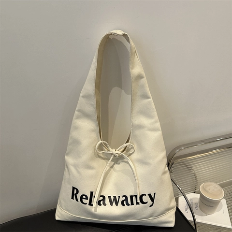Bolso Tote Hobo De Lona Para Mujer Gran Capacidad Bolso De Hombro Casual Con Estampado De Letras Y Lazo