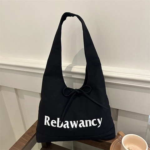 Damen Mode Segeltuch Tragetasche Mit Rebawancy Buchstabendruck Und Schleife Große Kapazität Lässige Hobo Schultertasche Handtasche