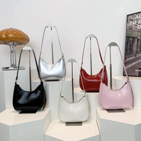 Bolso De Hombro Hobo Para Mujer Cuero PU Media Luna Bolso De Axila Vintage Minimalista Color Sólido Para Diario