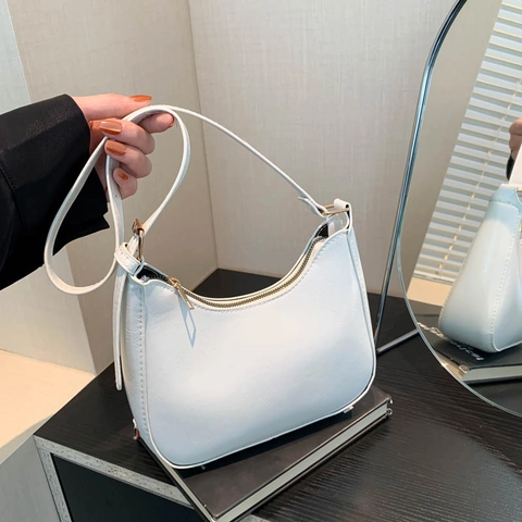 Bolso De Hombro Hobo Para Mujer Cuero PU Media Luna Bolso De Axila Vintage Minimalista Color Sólido Para Diario