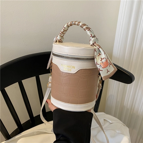 Damen Mode Zylinder Eimertasche Krokodilmuster PU Leder Handtasche Mit Schal Griff Kleine Schulter Umhängetasche Alltag