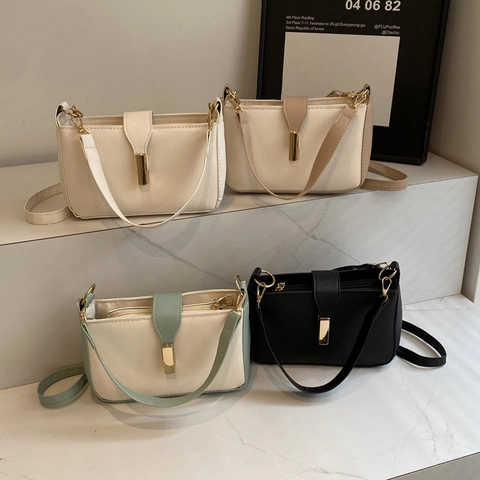 Bolso Sobaco Mujer Cuero PU Minimalista Color Contraste Bolso Hombro Bandolera Elegante Casual Diario