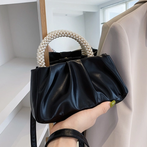 Borsa A Tracolla Nuvola Pieghettata Da Donna In Ecopelle Borsa A Mano Arricciata Con Manico Di Künstliche Perle Elegante Borsa A Spalla