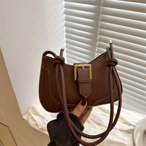 Damen Unterarm Schultertasche PU Leder Goldschnalle Geknoteter Riemen Halbmond Knödel Tasche Minimalistischer Street Style
