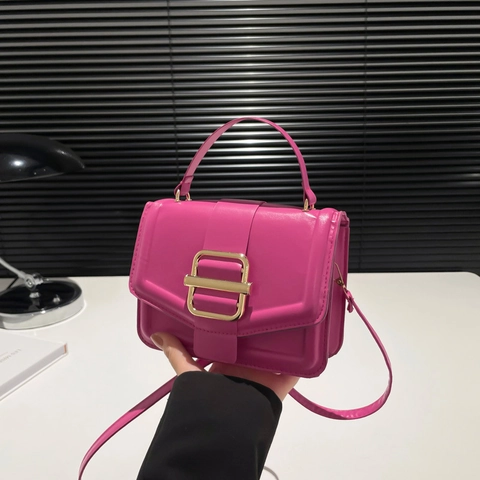 Damen PU Leder Handtasche Goldene Metallschnalle Klappe Umhängetasche Mit Griff Retro Elegante Minimalistische Tasche