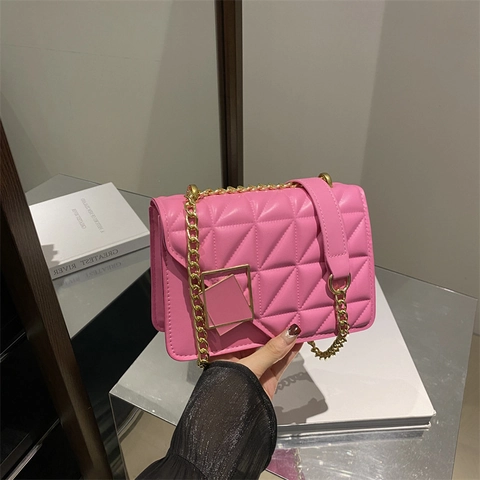 Borsa A Spalla Trapuntata In Pelle PU Da Donna Con Catena Dorata E Fibbia Quadrata Borsa A Tracolla Chic Moda Quotidiana