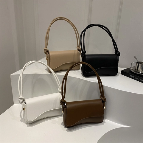 Bolso De Hombro Minimalista De Cuero PU Para Mujer Correa Anudada Solapa Hebilla Magnética Bolso Cuadrado Cruzado Moderno Vintage