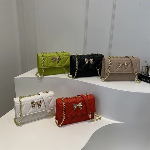 Borsa a Spalla in Pelle PU Trapuntata Per Donna Moda Fiocco Decorazione Catena Borsa a Tracolla Elegante Piccola Borsa Quadrata