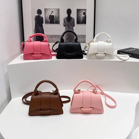 Litchi Texture PU Leather Mini Handbag Women Crossbody Shoulder Bag Trapezoid Small Square Bag Versatile Fashion