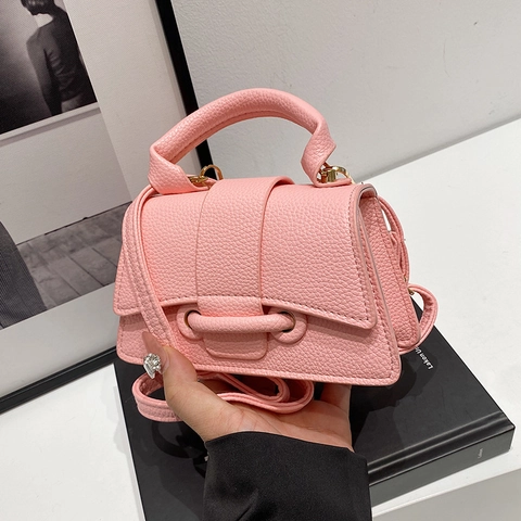 Litchi Texture PU Leather Mini Handbag Women Crossbody Shoulder Bag Trapezoid Small Square Bag Versatile Fashion