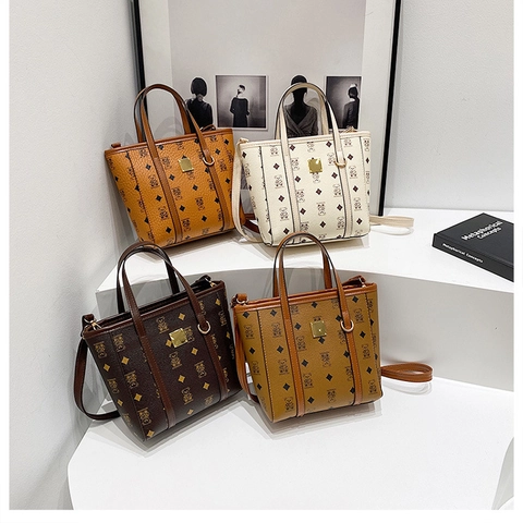 Damen Vintage Monogramm Eimer Handtasche PU Leder Cartoon Bär Druck Umhängetasche Modische Schultertasche