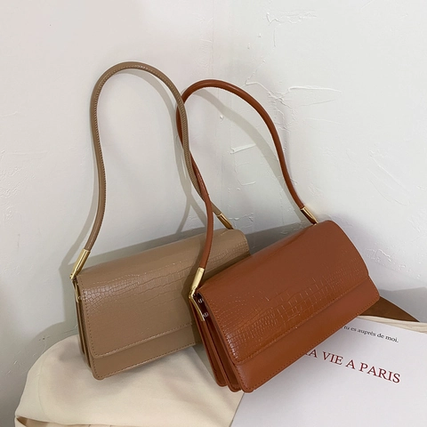 Dames Schoudertas Met Krokodillenpatroon Kunstleer Onderarm Handtas Retro Rechthoekige Flap Messenger Bag Met Gouden Hardware