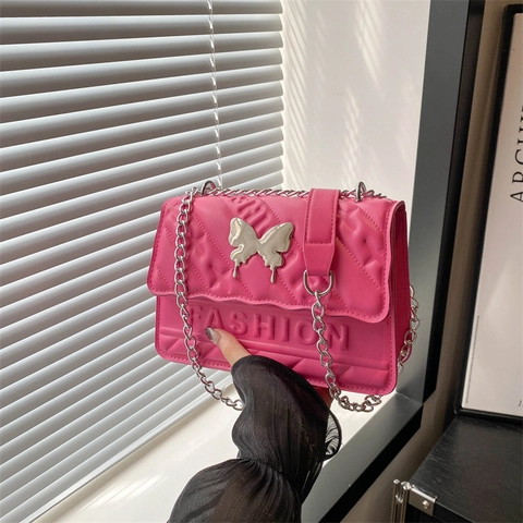 Women Urban Minimalist PU Leather Butterfly Buckle Shoulder Bag Quilted Diamond Pattern Crossbody Chain Small Square Bag