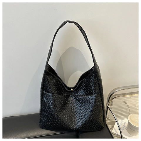 Mode Geflochtene PU Leder Schultertasche Für Damen Große Kapazität Hobo Tasche Urban Minimalistische Handtasche Täglich Pendeln