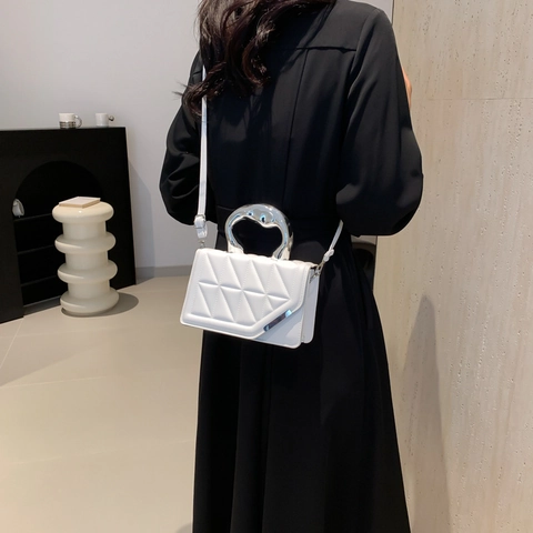 Bolso Bandolera Acolchado Cuero PU Asa Metal Plateada Irregular Patrón Geométrico Bolso De Mano Elegante Para Mujeres
