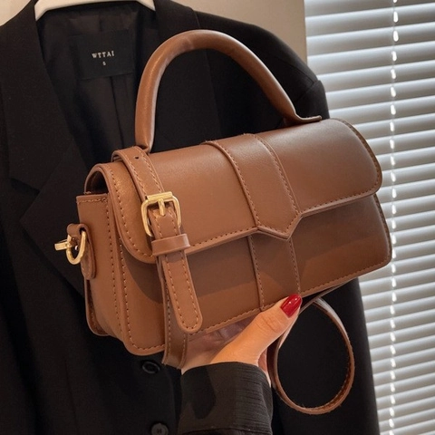 Borsa A Mano In Pelle PU Retrò Da Donna Piccola Borsa A Tracolla Quadrata Minimalista Con Manico E Hardware Dorato