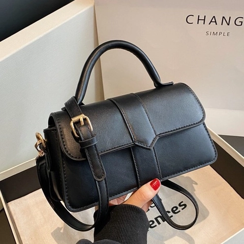 Borsa A Mano In Pelle PU Retrò Da Donna Piccola Borsa A Tracolla Quadrata Minimalista Con Manico E Hardware Dorato