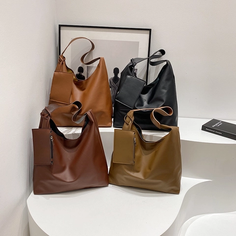 Minimalistische Große Tote Bag Aus Weichem PU Leder Hobo Schultertasche Mit Passendem Beutel Für Damen Alltag