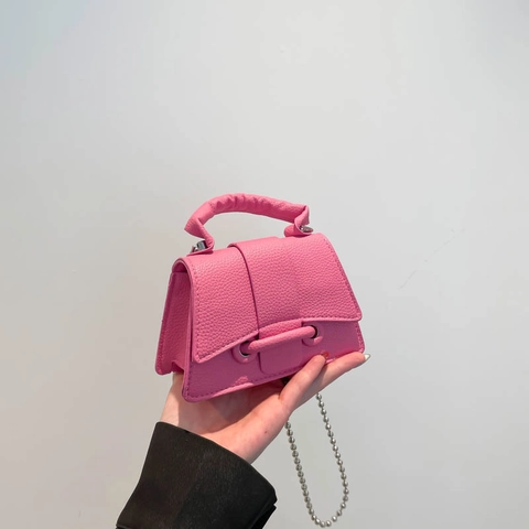 Mini Crossbody Tas PU Kiezelleder Kleine Vierkante Handtas Met Zilveren Metalen Ball Chain Strap Mode Niche Ontwerp Voor Dames